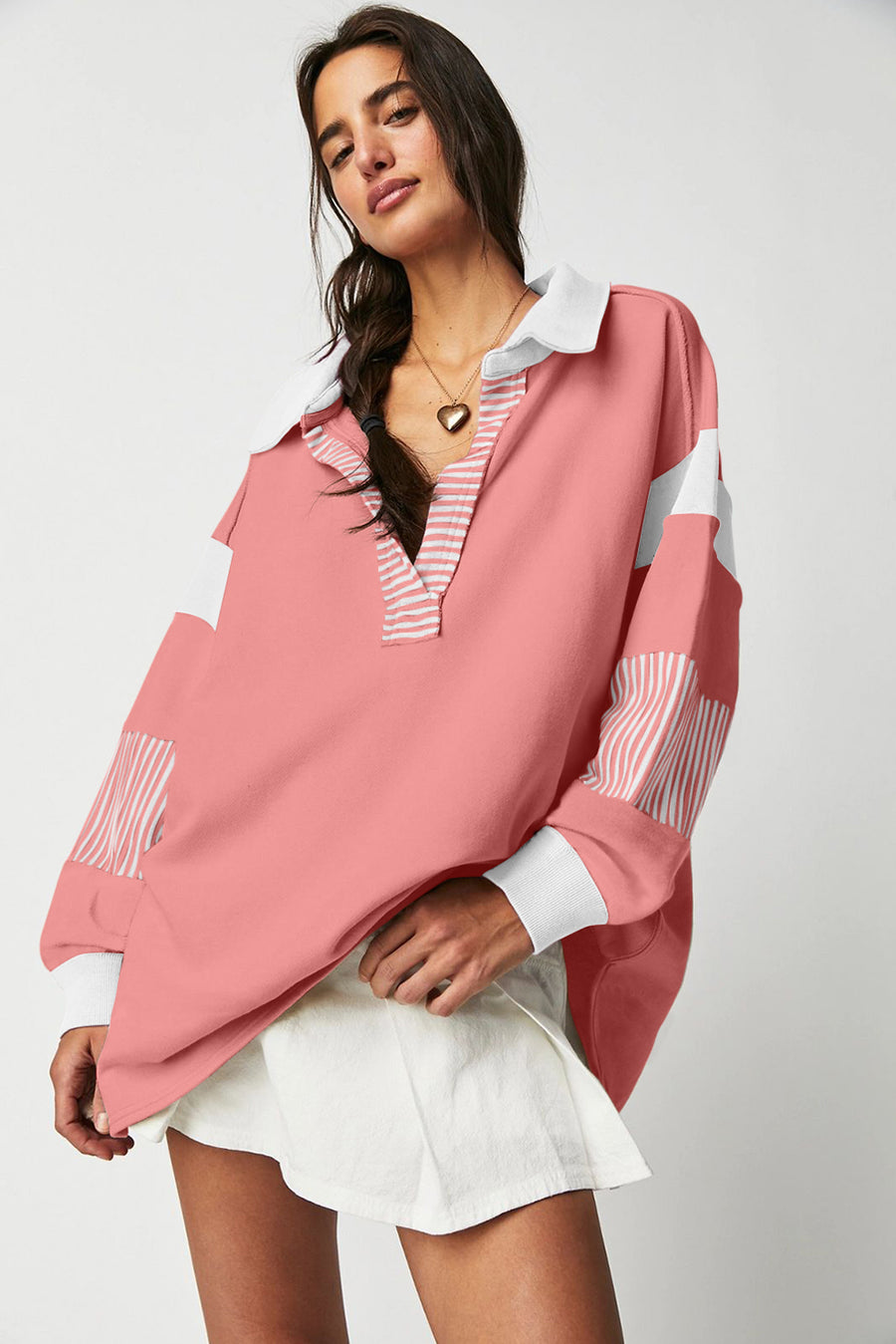 Bella Love Boutique California LLC Tops/Sweatshirts & Hoodies Black Striped Colorblock Patchwork Collar Sweatshirt