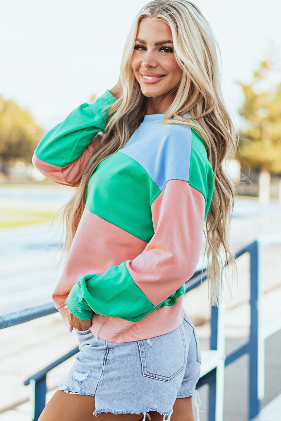 Bella Love Boutique California LLC Tops/Sweatshirts & Hoodies Blossom Colorblock Patchwork Drop Shoulder Sweatshirt