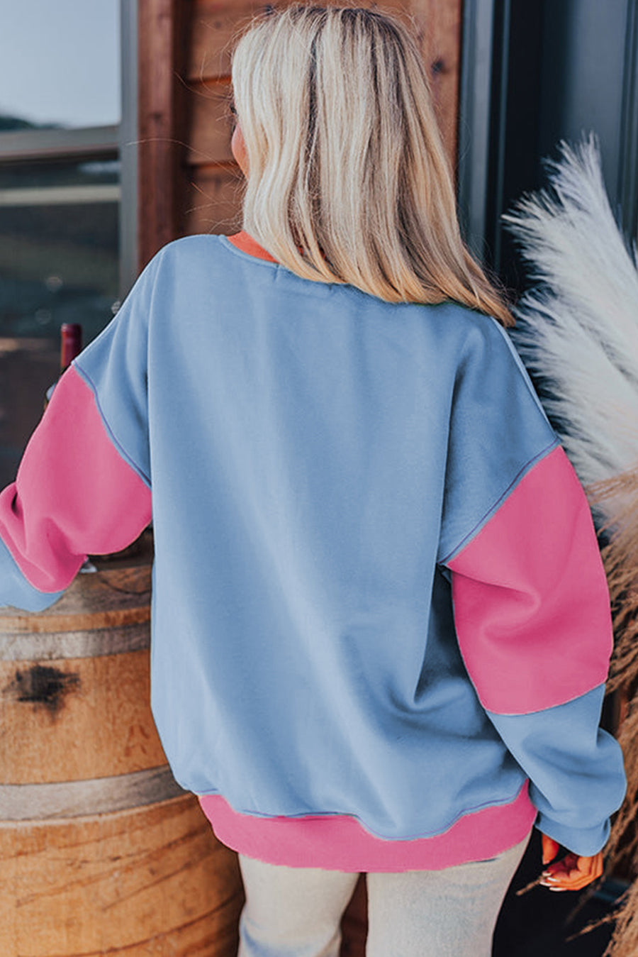 Bella Love Boutique California LLC Tops/Sweatshirts & Hoodies Blossom Colorblock Patchwork Drop Shoulder Sweatshirt