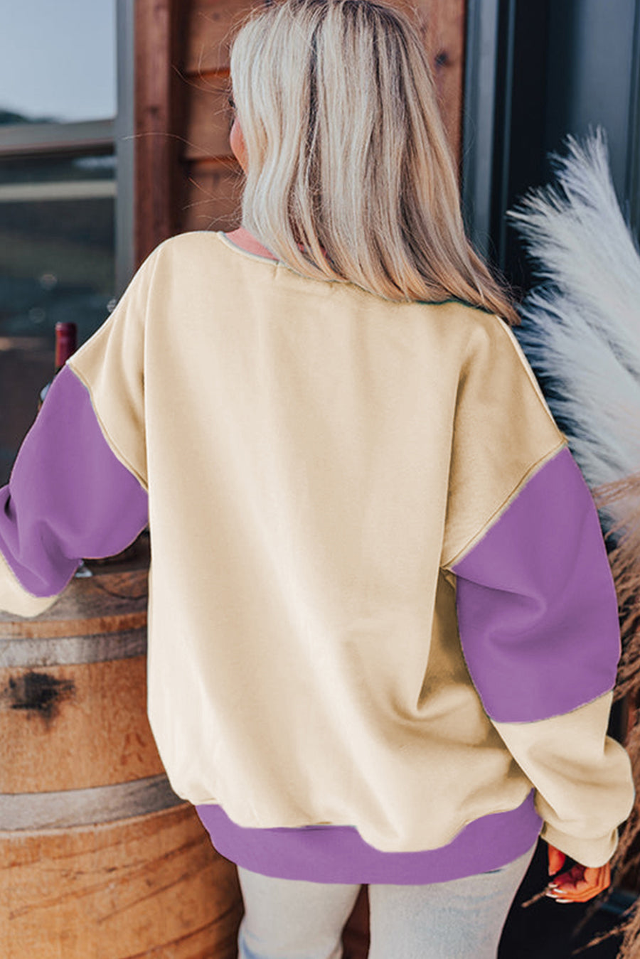 Bella Love Boutique California LLC Tops/Sweatshirts & Hoodies Blossom Colorblock Patchwork Drop Shoulder Sweatshirt