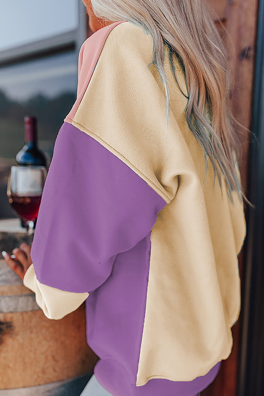 Bella Love Boutique California LLC Tops/Sweatshirts & Hoodies Blossom Colorblock Patchwork Drop Shoulder Sweatshirt