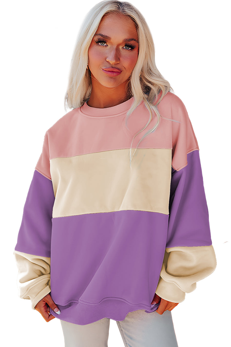 Bella Love Boutique California LLC Tops/Sweatshirts & Hoodies Blossom Colorblock Patchwork Drop Shoulder Sweatshirt