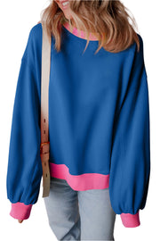 Bella Love Boutique California LLC Tops/Sweatshirts & Hoodies Blue Colorblock Bubble Sleeve Sweatshirt