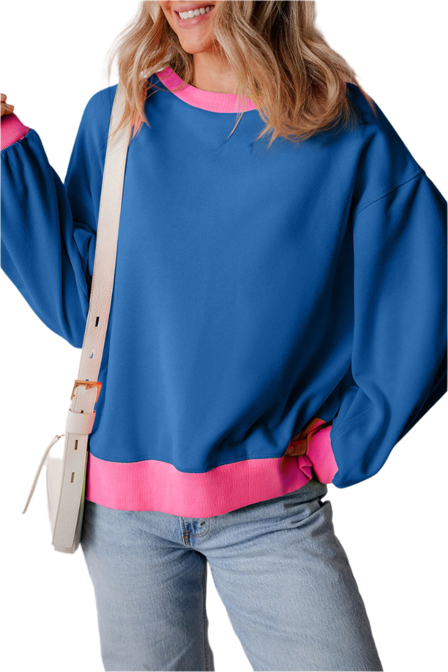 Bella Love Boutique California LLC Tops/Sweatshirts & Hoodies Blue Colorblock Bubble Sleeve Sweatshirt
