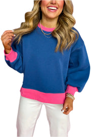 Bella Love Boutique California LLC Tops/Sweatshirts & Hoodies Blue / S / 50%Polyester+50%Cotton Blue Colorblock Bubble Sleeve Sweatshirt