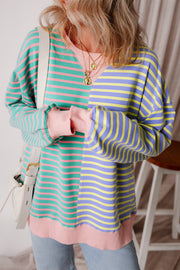 Bella Love Boutique California LLC Tops/Sweatshirts & Hoodies Casual Stripe Colorblock Drop Shoulder Oversize Sweatshirt