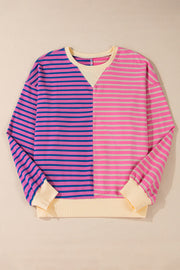Bella Love Boutique California LLC Tops/Sweatshirts & Hoodies Casual Stripe Colorblock Drop Shoulder Oversize Sweatshirt