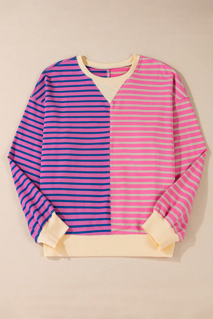 Bella Love Boutique California LLC Tops/Sweatshirts & Hoodies Casual Stripe Colorblock Drop Shoulder Oversize Sweatshirt