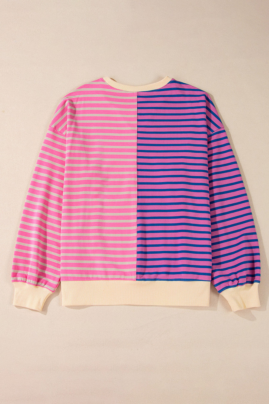 Bella Love Boutique California LLC Tops/Sweatshirts & Hoodies Casual Stripe Colorblock Drop Shoulder Oversize Sweatshirt