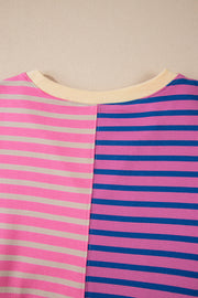 Bella Love Boutique California LLC Tops/Sweatshirts & Hoodies Casual Stripe Colorblock Drop Shoulder Oversize Sweatshirt