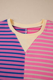 Bella Love Boutique California LLC Tops/Sweatshirts & Hoodies Casual Stripe Colorblock Drop Shoulder Oversize Sweatshirt
