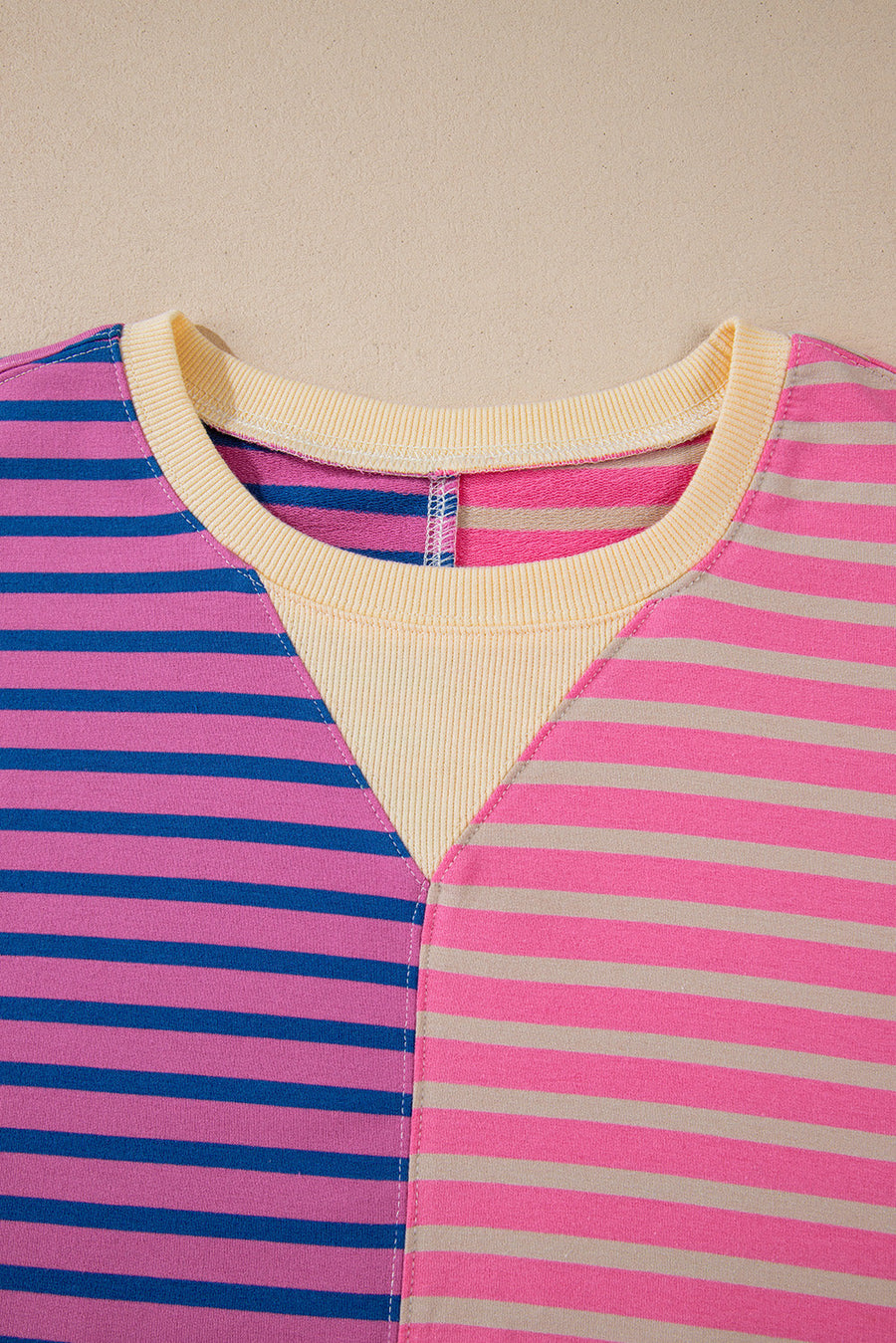 Bella Love Boutique California LLC Tops/Sweatshirts & Hoodies Casual Stripe Colorblock Drop Shoulder Oversize Sweatshirt
