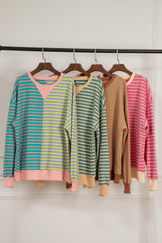 Bella Love Boutique California LLC Tops/Sweatshirts & Hoodies Casual Stripe Colorblock Drop Shoulder Oversize Sweatshirt