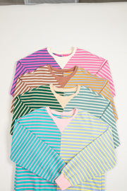 Bella Love Boutique California LLC Tops/Sweatshirts & Hoodies Casual Stripe Colorblock Drop Shoulder Oversize Sweatshirt