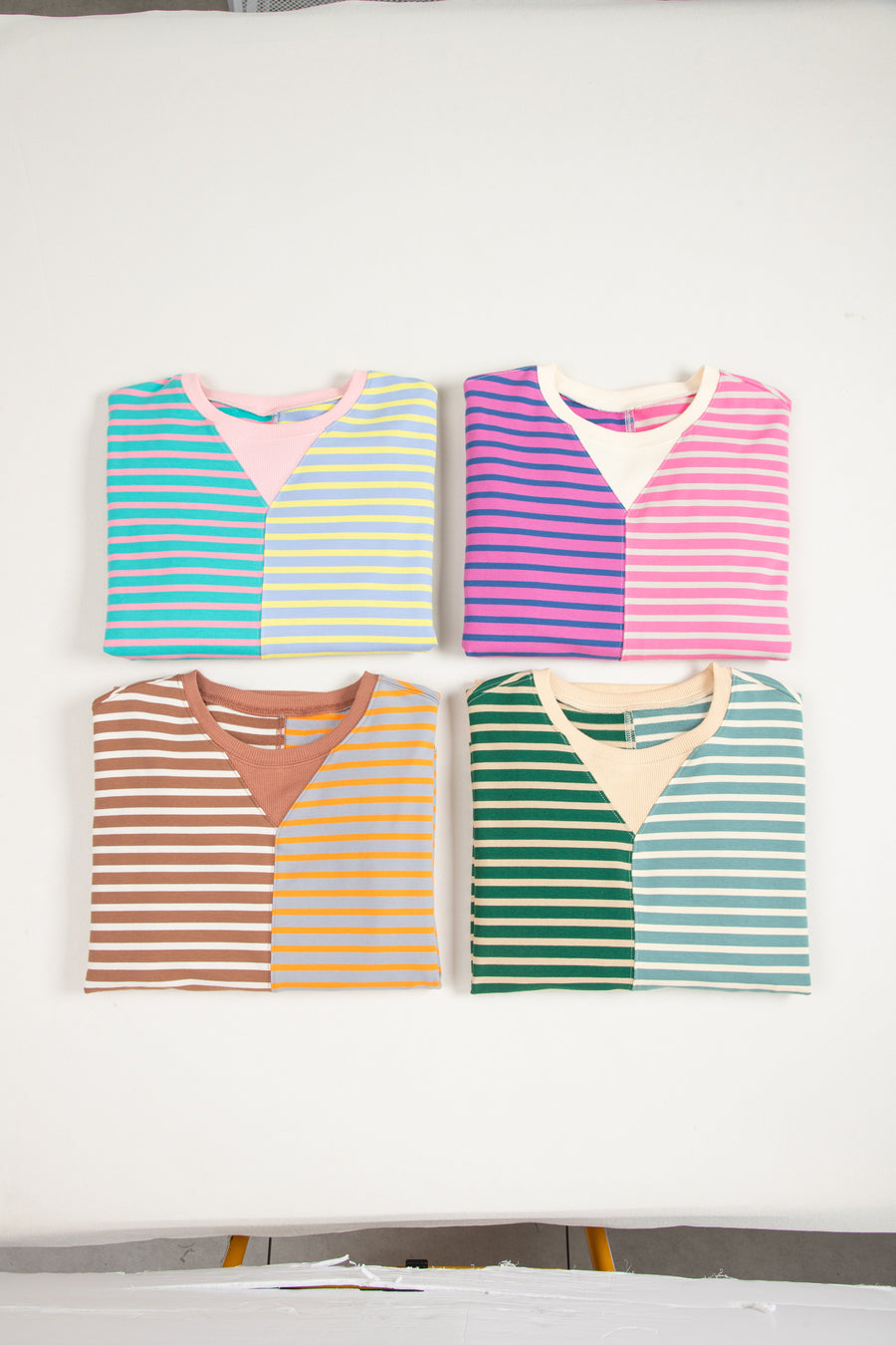 Bella Love Boutique California LLC Tops/Sweatshirts & Hoodies Casual Stripe Colorblock Drop Shoulder Oversize Sweatshirt