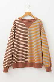 Bella Love Boutique California LLC Tops/Sweatshirts & Hoodies Casual Stripe Colorblock Drop Shoulder Oversize Sweatshirt