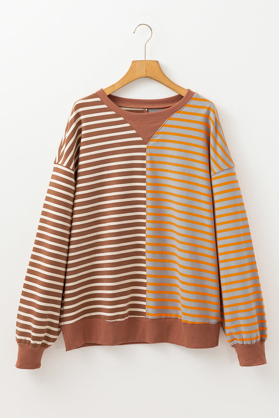 Bella Love Boutique California LLC Tops/Sweatshirts & Hoodies Casual Stripe Colorblock Drop Shoulder Oversize Sweatshirt