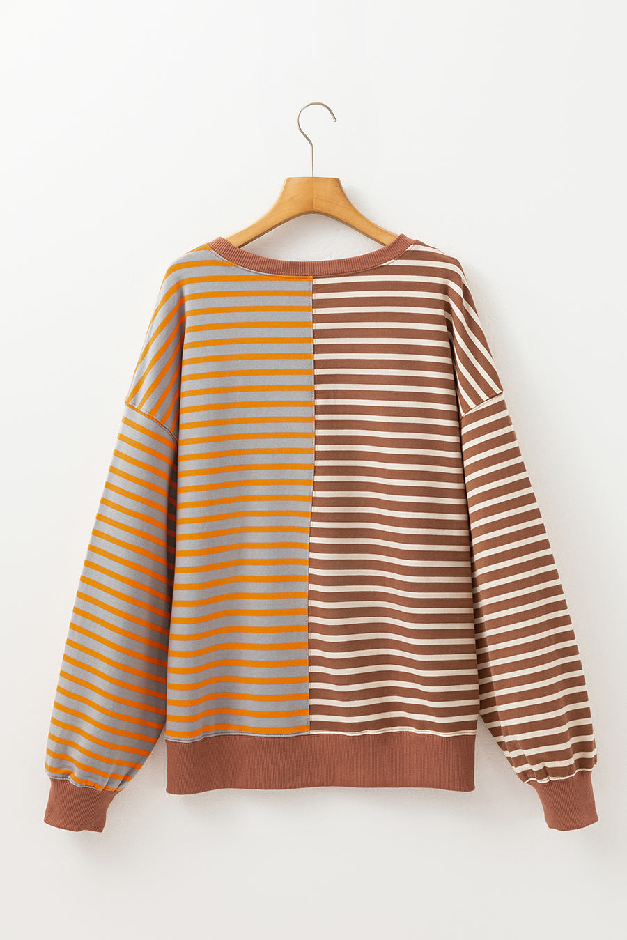 Bella Love Boutique California LLC Tops/Sweatshirts & Hoodies Casual Stripe Colorblock Drop Shoulder Oversize Sweatshirt