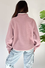 Bella Love Boutique California LLC Tops/Sweatshirts & Hoodies Fushia Stand Neck Half Button Zip Pocket Plush Sweatshirt