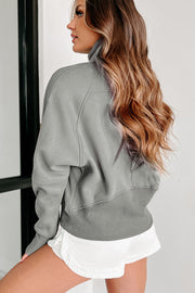 Bella Love Boutique California LLC Tops/Sweatshirts & Hoodies Gray Fleece Lined Zip Up Stand Collar Thumbhole Sleeve Sweatshirt