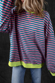 Bella Love Boutique California LLC Tops/Sweatshirts & Hoodies Green Stripe Oversized Contrast Trim Pullover Sweatshirt