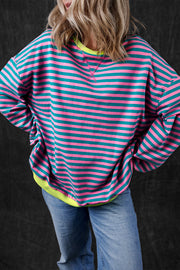 Bella Love Boutique California LLC Tops/Sweatshirts & Hoodies Green Stripe Oversized Contrast Trim Pullover Sweatshirt