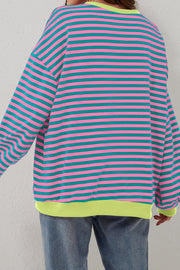 Bella Love Boutique California LLC Tops/Sweatshirts & Hoodies Green Stripe Oversized Contrast Trim Pullover Sweatshirt