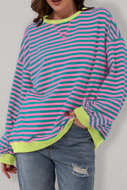 Bella Love Boutique California LLC Tops/Sweatshirts & Hoodies Green Stripe Oversized Contrast Trim Pullover Sweatshirt