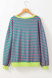 Bella Love Boutique California LLC Tops/Sweatshirts & Hoodies Green Stripe Oversized Contrast Trim Pullover Sweatshirt