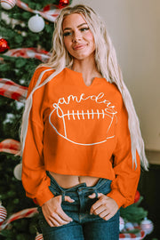 Bella Love Boutique California LLC Tops/Sweatshirts & Hoodies Orange Game Day Lettering Rugby Football Notched Neck Sweatshirt