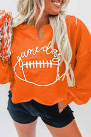 Bella Love Boutique California LLC Tops/Sweatshirts & Hoodies Orange Game Day Lettering Rugby Football Notched Neck Sweatshirt