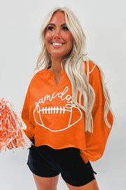 Bella Love Boutique California LLC Tops/Sweatshirts & Hoodies Orange Game Day Lettering Rugby Football Notched Neck Sweatshirt