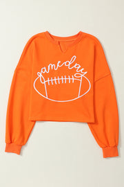 Bella Love Boutique California LLC Tops/Sweatshirts & Hoodies Orange Game Day Lettering Rugby Football Notched Neck Sweatshirt