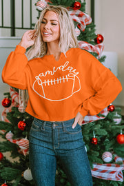 Bella Love Boutique California LLC Tops/Sweatshirts & Hoodies Orange / S / 65%Polyester+35%Cotton Orange Game Day Lettering Rugby Football Notched Neck Sweatshirt