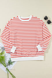 Bella Love Boutique California LLC Tops/Sweatshirts & Hoodies Orange Stripe Drop Shoulder Crew Neck Loose Sweatshirt