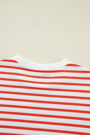 Orange Stripe Drop Shoulder Crew Neck Loose Sweatshirt