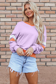 Bella Love Boutique California LLC Tops/Sweatshirts & Hoodies Orchid Bouquet Contrast Rib Knit Patchwork Drop Shoulder V Neck Sweatshirt