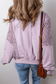 Bella Love Boutique California LLC Tops/Sweatshirts & Hoodies Parchment Knit Crochet Exposed Seam Ribbed Trim Sweatshirt