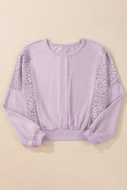 Bella Love Boutique California LLC Tops/Sweatshirts & Hoodies Parchment Knit Crochet Exposed Seam Ribbed Trim Sweatshirt