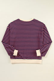 Red Stripe Oversized Contrast Trim Pullover Sweatshirt