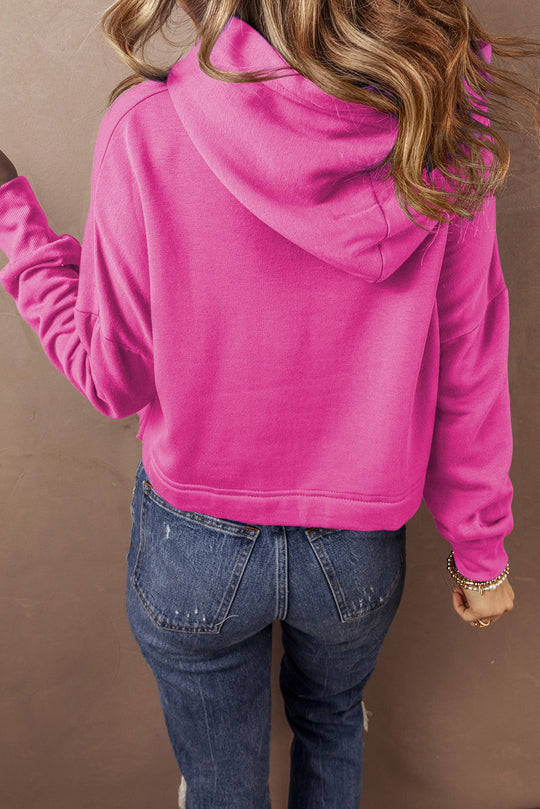 Bella Love Boutique California LLC Tops/Sweatshirts & Hoodies Sachet Pink Solid Drop Shoulder Drawstring Cropped Hoodie