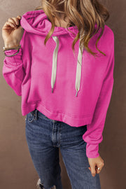 Bella Love Boutique California LLC Tops/Sweatshirts & Hoodies Sachet Pink Solid Drop Shoulder Drawstring Cropped Hoodie