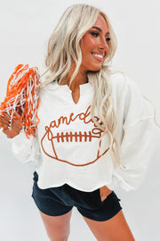 Bella Love Boutique California LLC Tops/Sweatshirts & Hoodies White Game Day Lettering Rugby Football Notched Neck Sweatshirt