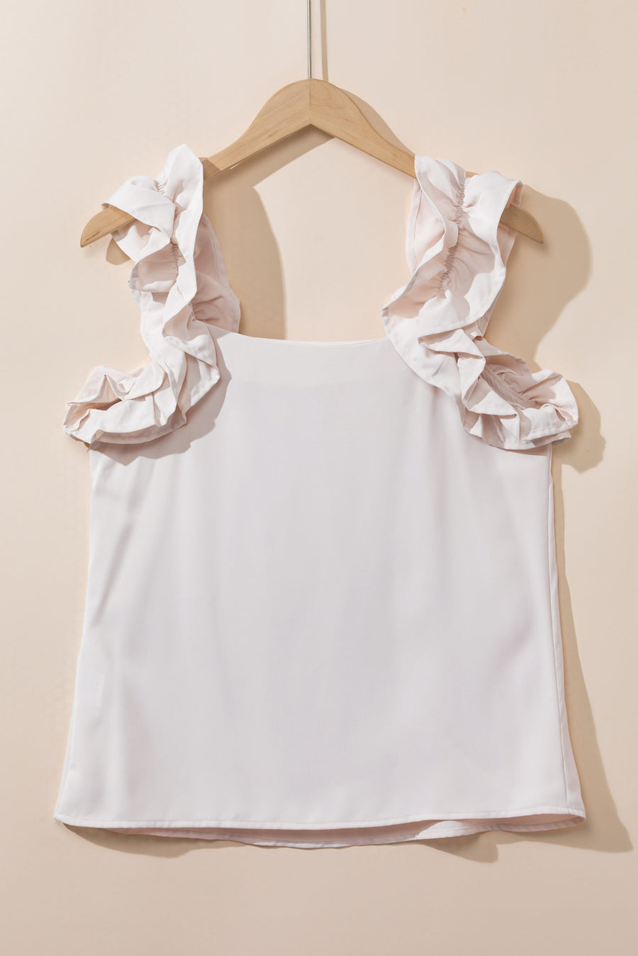 Oatmeal Solid Ruffle Trim Sleeveless Top