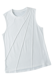 White Crew Neck Pleated Tank Top