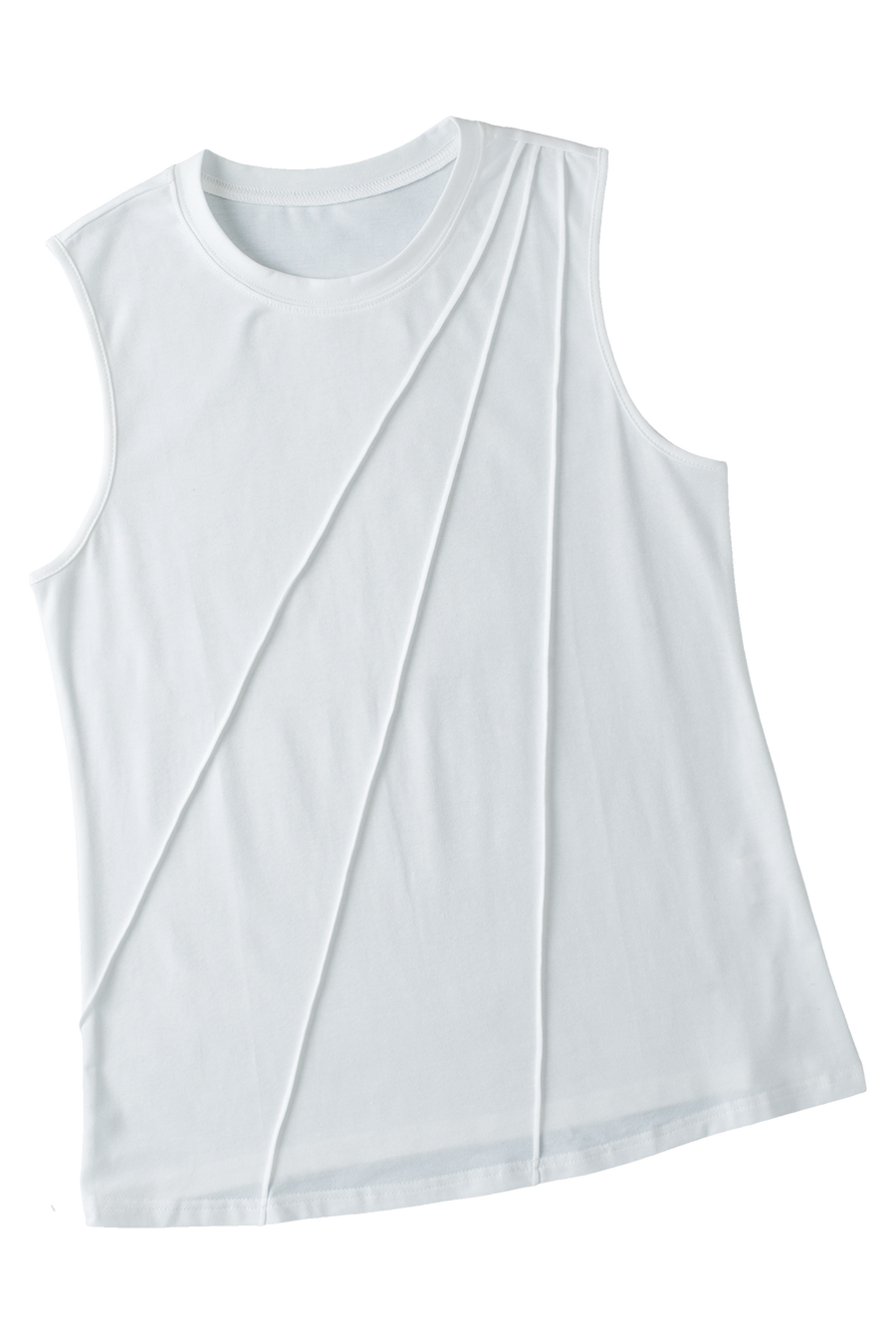 White Crew Neck Pleated Tank Top