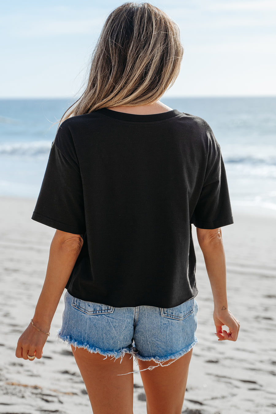 Bella Love Boutique California LLC Tops/Tops & Tees Black Checkerboard Peace Sign Printed Round Neck T Shirt