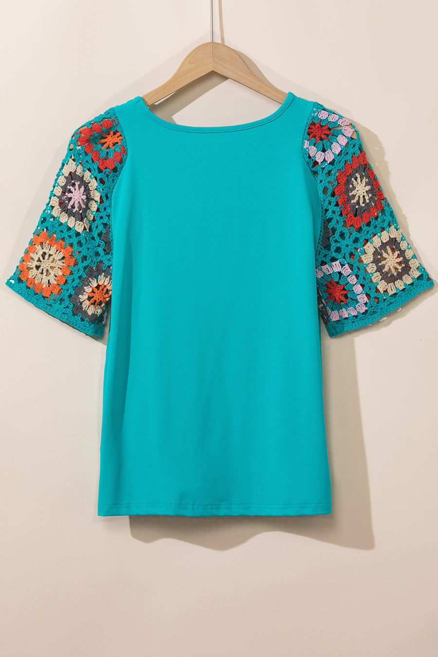 Bella Love Boutique California LLC Tops/Tops & Tees Turquoise Floral Crochet Short Sleeve Top