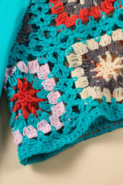 Bella Love Boutique California LLC Tops/Tops & Tees Turquoise Floral Crochet Short Sleeve Top