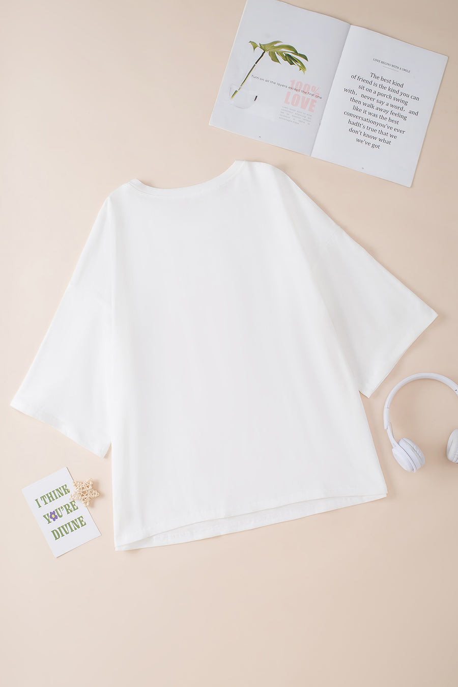 Bella Love Boutique California LLC Tops/Tops & Tees White Colorblock Star Patched Half Sleeve Oversized Tee